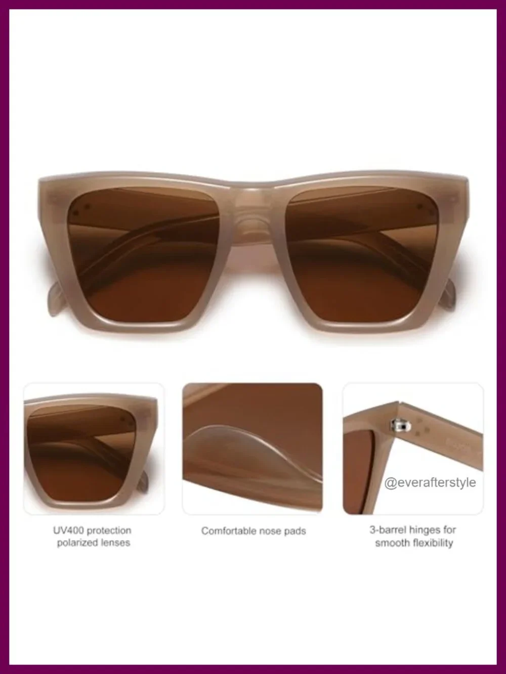 Oversized Square Cat Eye Polarized Sunglasses for Women UV400 Protection